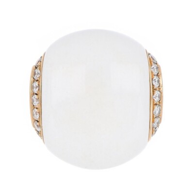 CHIMENTO 18K Rose Gold Pave Diamond White Agate Dome Cocktail Ring 8.5