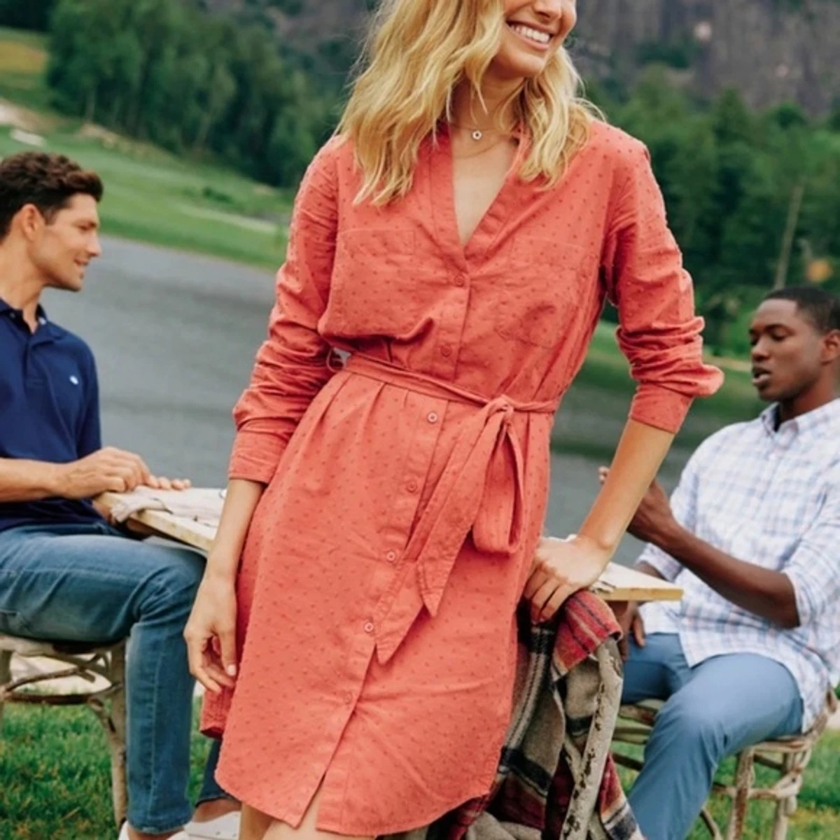 Tie front button clearance dress