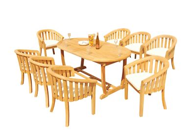 9pc Grade-A Teak Dining Set 94'' Mas Oval Trestle Leg Table 8 Lenong Arm Chairs