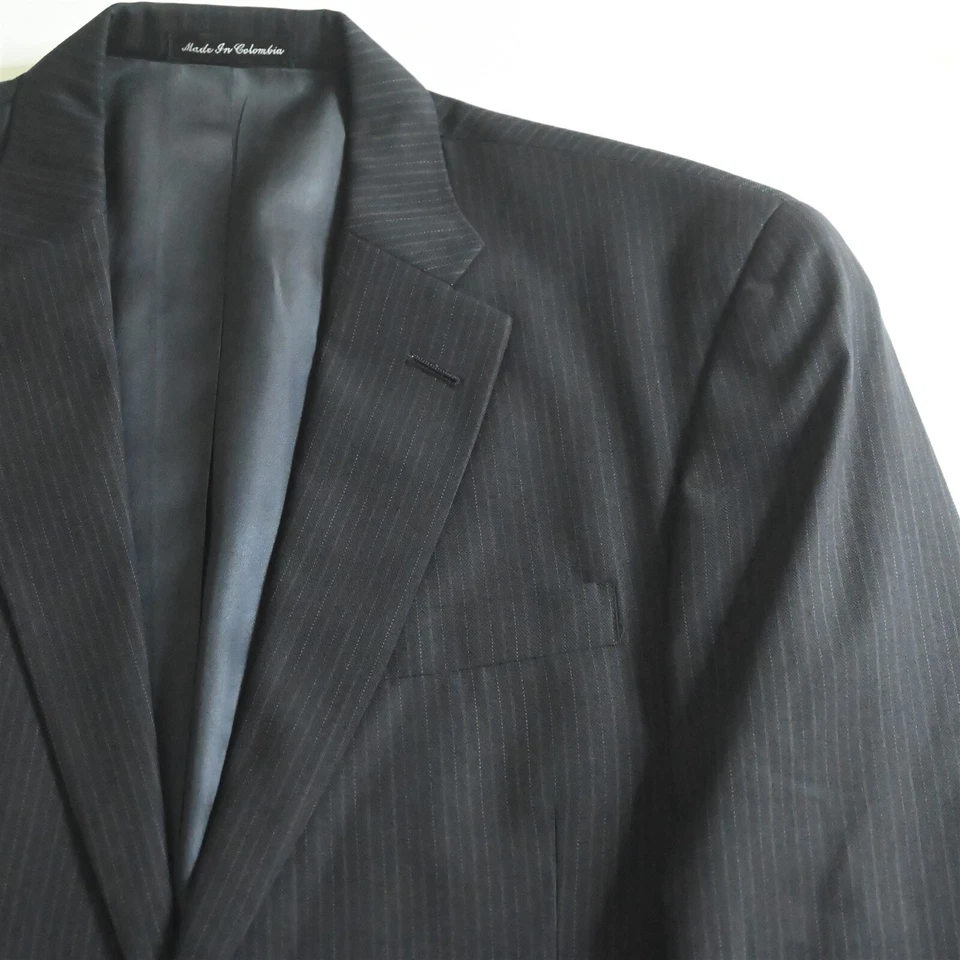 Chaqueta Pantalones Traje Claiborne 42L 34x32 Rayas Negras 100% Lana Para Hombre Foto 3 de 4