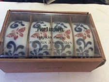 Pier 1 Imports - Beautiful Blue & White Ceramic Napkin Rings - New In Box