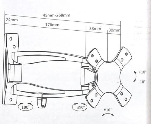 Brateck TV /Monitor Wall Mount 13-27 Inch Tilt and Swivel Bracket 15KG - Picture 2 of 2