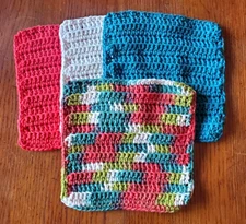 Lot of 4-New-Summerfield Ombre Handmade-Crocheted 100% Cotton Dish/WashCloths