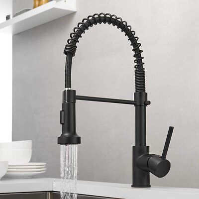 Matte Black Kitchen Faucet Single Handle Pull Down Sprayer Spring ...