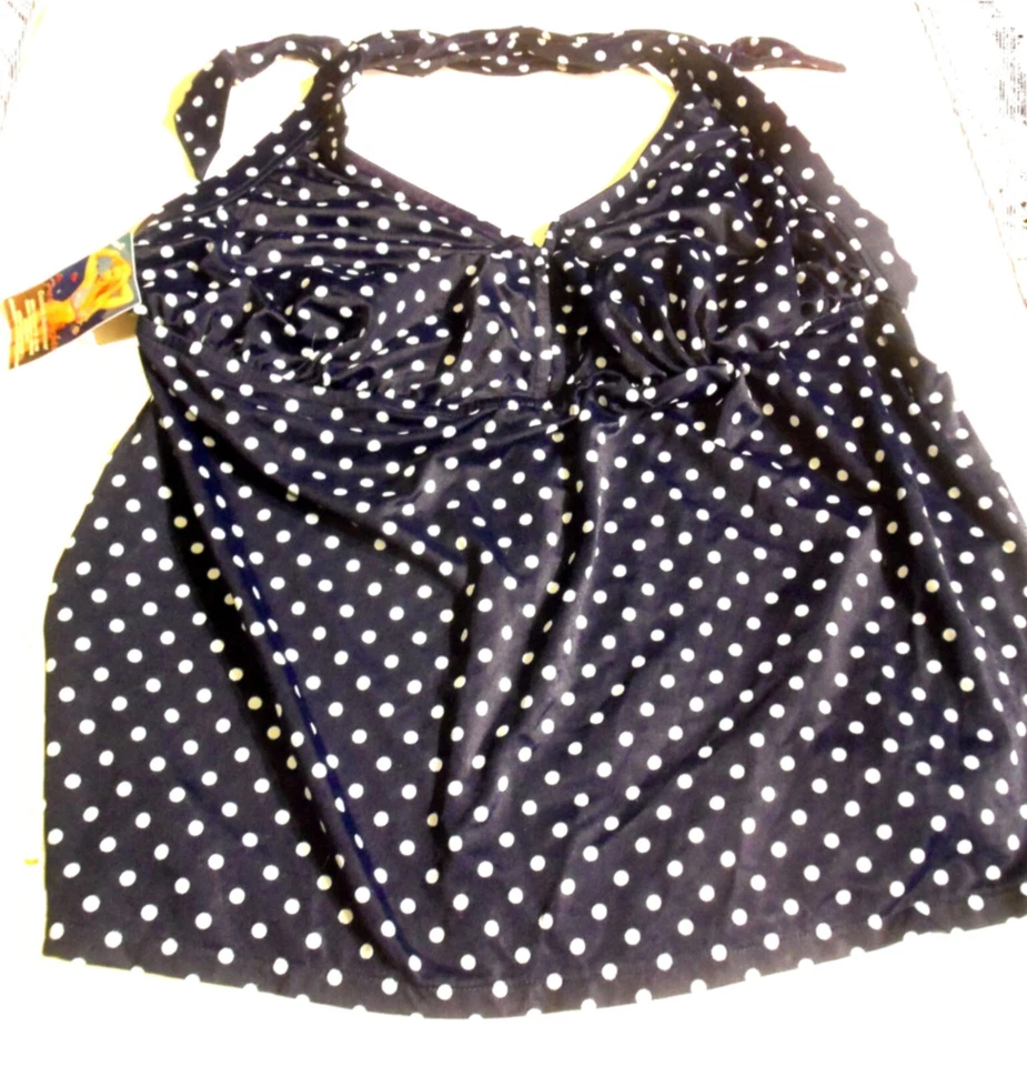 Camiseta Tankini Fresh Peaches Azul Marino Lunares con Parte Inferior Boyshort Talla XXL Top Foto 3 de 4