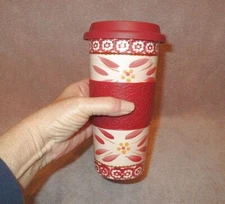 Temptations Old World Travel Mug Tumbler With Lid Jumbo Grip Band Stoneware 16oz
