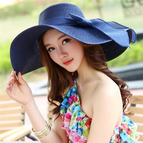 Women Brim Straw Hat Sun Floppy Wide Brim Hats Bowknot Folding Beach Caps Hom JE - Picture 6 of 24