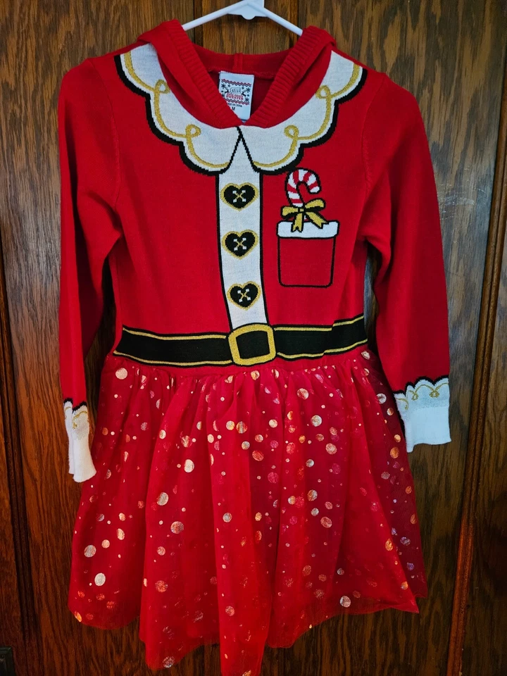 Holiday Sweater Girls Red Gold Christmas Santa Claus Festive Holiday Sweater Dre - Image 2 of 4