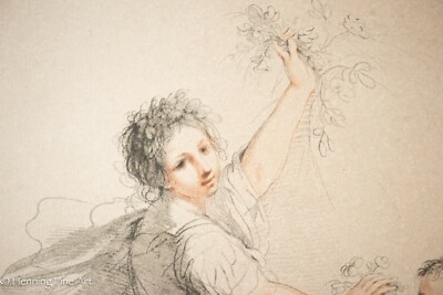 Antique Francesco Bartolozzi Engraving Lady & Cherub on Laid Paper