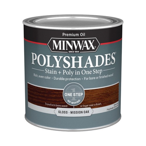 PolyShades 4444 Wood Stain and Polyurethane, Gloss, Mission Oak, Liquid, 0.5 pt, - Picture 3 of 7