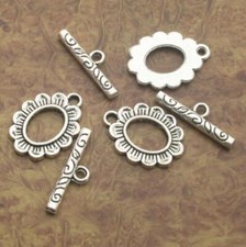 10sets 15x21mm Tibetan Silver oval flower toggle clasps X0208