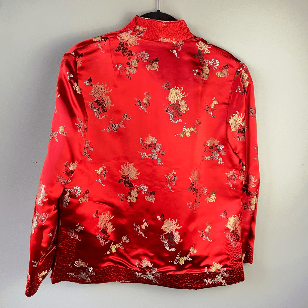 ジャケット・アウター PEONY COAT Vintage Peony Brand Red Satin Brocade Jacket, Floral