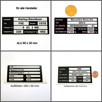 Typenschild, Motorrad, PKW, Wohnmobil, LKW, KFZ, Quad, graviert,Alu o. Aufkleber