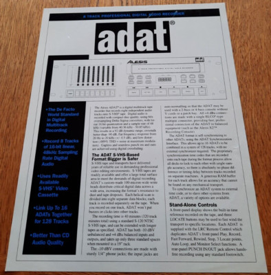1993 ALESIS ADAT 8 Track Digital Recorder Verkaufsprospekt, Keyboard Prospekt