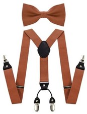 Solid Color Suspender and Silk Bow Tie Sets for Men Rust