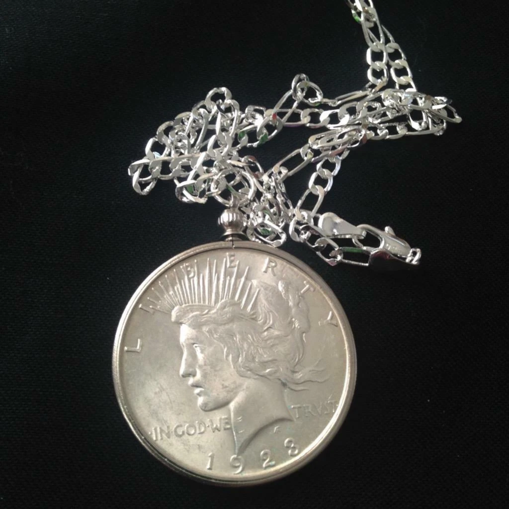 Antique 1924 Silver Dollar Coin Pendant with 18in 925 Silver Chain
