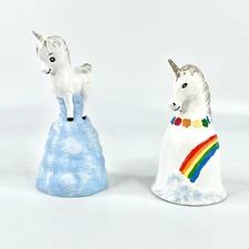 Vintage Lot of 2 Unicorn Bells Figures Ceramic As Is or Repaint in Your Style