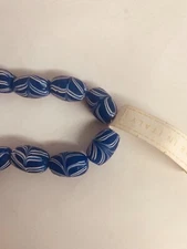 Authentic Murano Venetian Italian feather beads blue white original paper tag