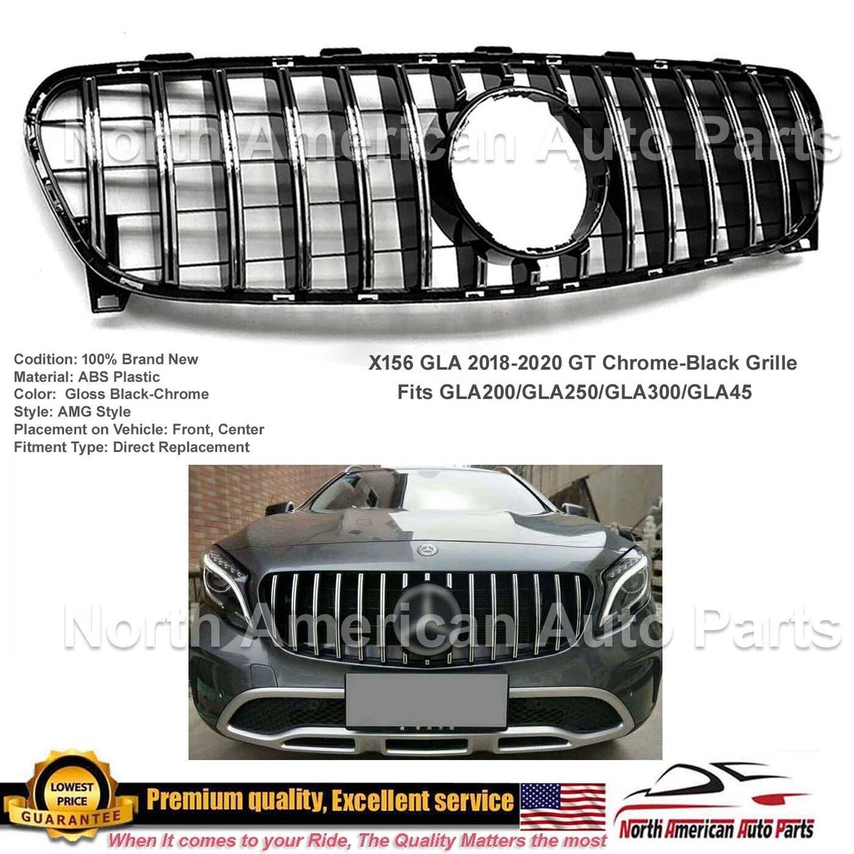 X156 GLA 2018 2019 2020 Black-Chrome GT Grille GLA45 Panamericana