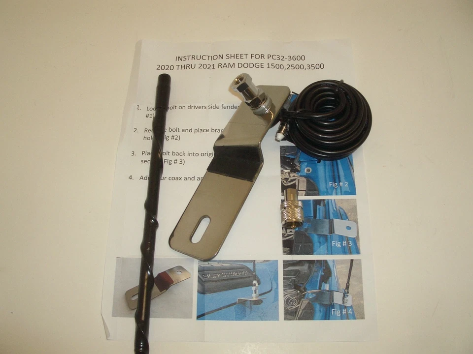 PROCOMM PC32-3604 3FT CB ANTENNA KIT HOOD MOUNT 2020-2 DODGE RAM 1500 2500 3500 - Image 2 of 4