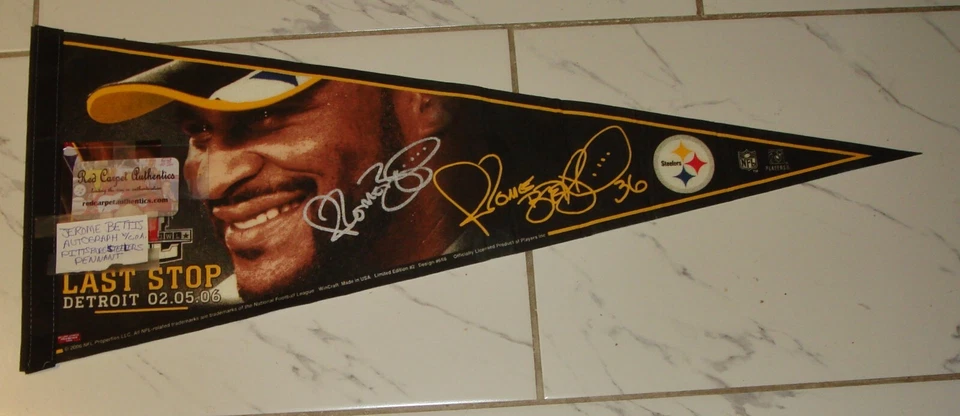 XL Super Bowl Steelers Oficial EUA Jerome Bettis Assinado Pennant Certificado de Autenticidade Limitado E - Imagem 3 de 4
