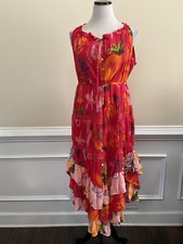 FARM RIO Mixed Fruits Ocean Maxi Dress Round Neck Button Closure Viscose Size L