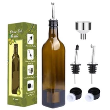 Aozita 17oz Glass Olive Oil Bottle Set - 500ml Dark Brown Oil & Vinegar Cruet 