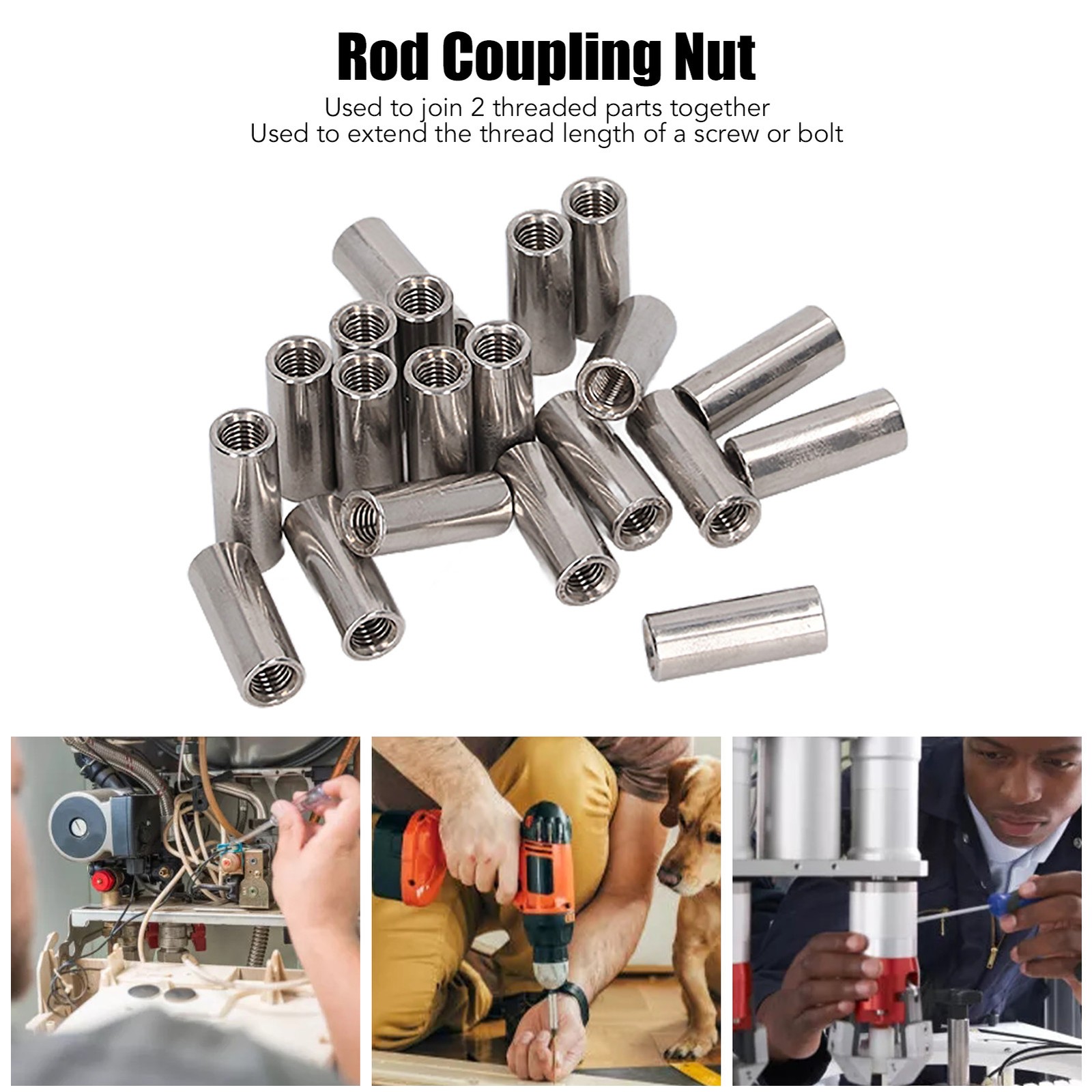20Pcs Coupling Nut Stainless Steel M5 Round Rod Connector Nut Female Thread For