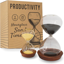 Decorative Hourglass Sand Timer Set - Includes 25 and 5 Minute Sandglass Pomodo
