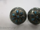 VINTAGE ZUNI INDIAN PETIT POINT TURQUOISE NEEDLEPOINT BUTTON EARRINGS — photo 3