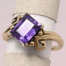 Vtg 1940s 10k Gold Victorian Revival Amethyst Greek Key S Ring