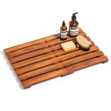 Premium Teak Shower Mat - 21" x 14" Non-Slip Wooden Bath Mat for Bathroom Flo...