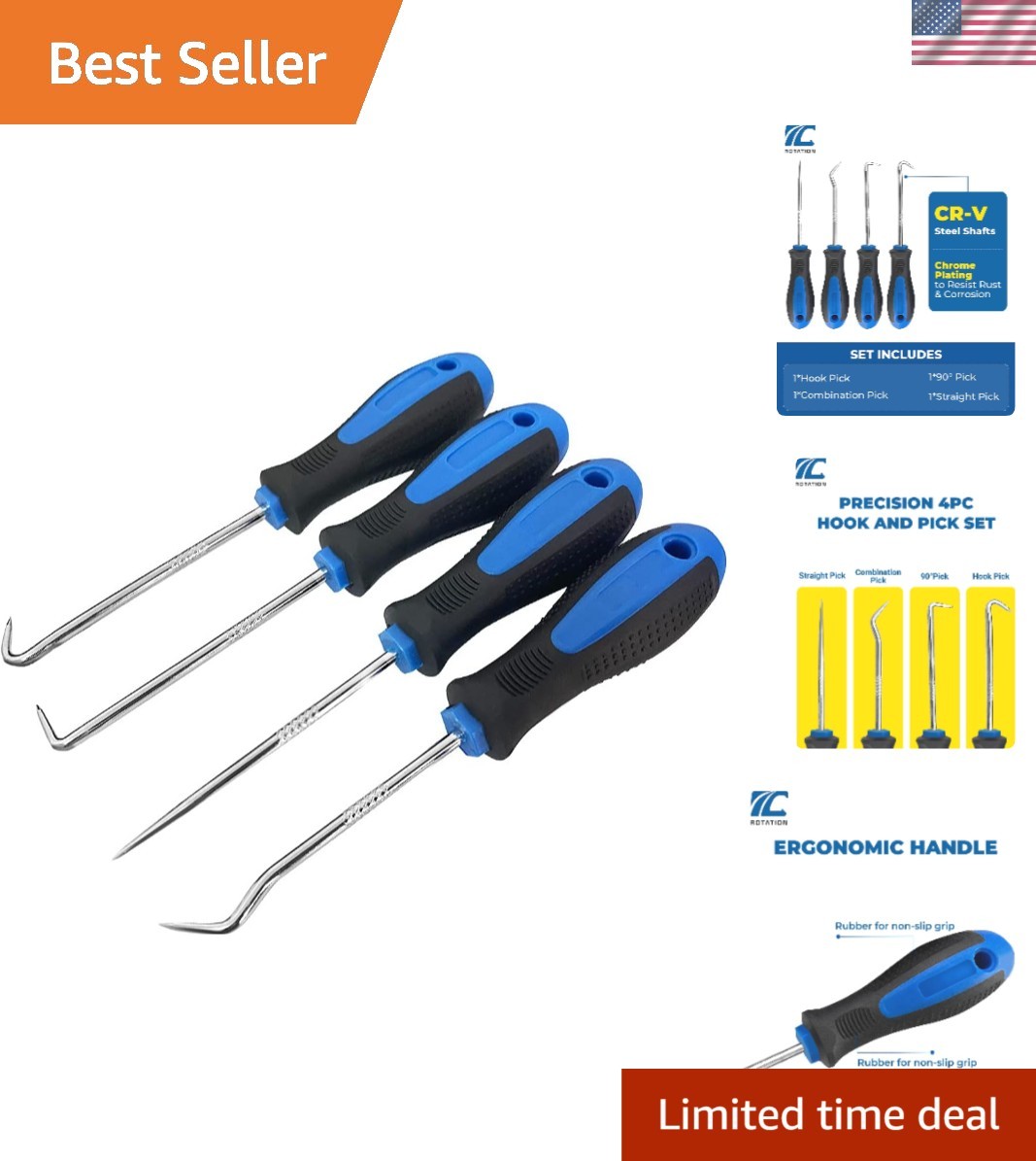 Precision Hook and Pick Set for Automotive | Blue, 4-Piece