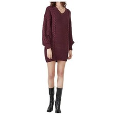 NWT Bardot Women M Knit Pullover Sweater Dress Burgundy Cable Knit Long Sleeve