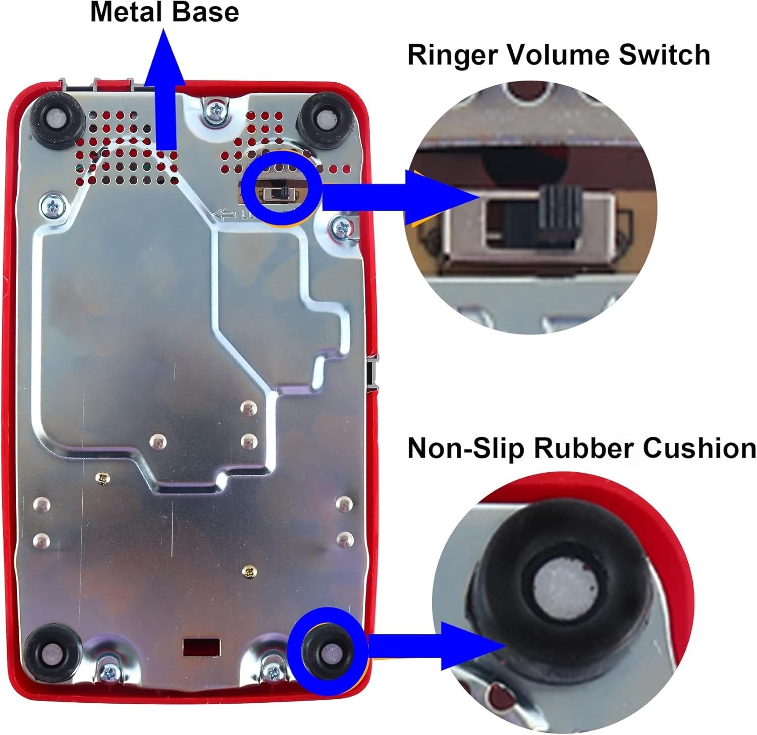 Traditional Red Landline Phone, Retro Corded Telephone Visible Ringing Indicator
