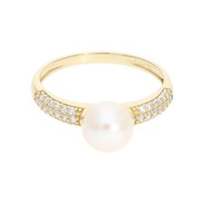 Perlen Ring Gold 585 mit Zirkonia, Second Hand 25325242 getragen Größe 59,5