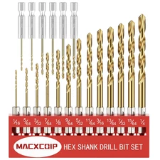 Hex Shank Drill Bit Set, 19Pcs Titanium Twist Drill Bit for Sheet Metal, Wood, P