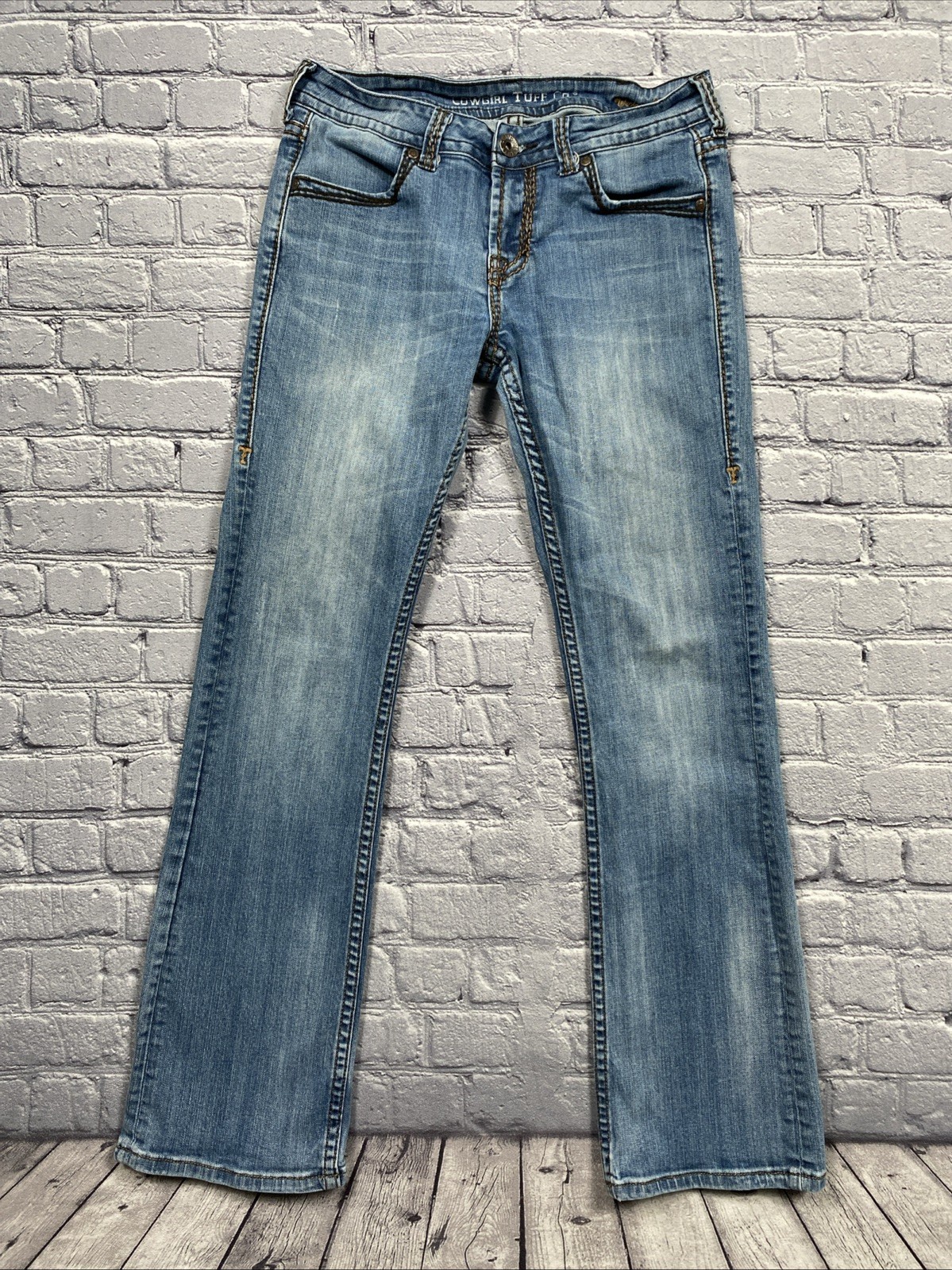 Cowgirl Tuff Embroidered Studded Bootcut Jeans Size 29 Blue Western Ranch Rodeo