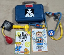 Vintage Fisher Price Medical Kit Doctor Nurse Pretend Play Blue Plastic Case