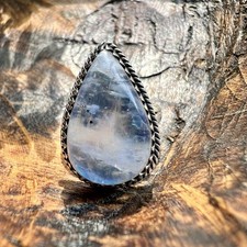 925 Sterling Silver Moonstone Teardrop Ring Size 8 Boho