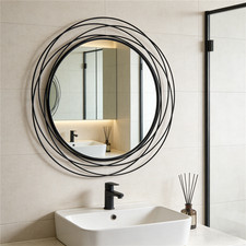 Art Circle Wall Mirror Black Metal Wire Framed Decorative Bathroom Vanity Mirror