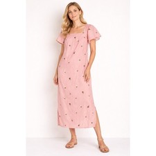 Taylor Tillman Square Neck Floral Julia Midi Dress Pink Womens Medium New