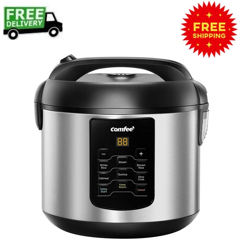Compact Rice Cooker 6-in-1 Stainless Steel Multi Cooker Slow Cooker Steamer US