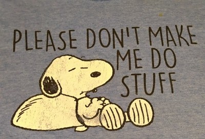 SNOOPY PEANUTS PLEASE DON'T MAKE ME DO THINGS TODAY T-SHIRT SIZE LARGE    