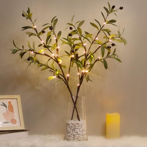 Lighted Branches for Vases, 32 Inch Branches with 32 LED Lights, Battery Olive - Picture 2 of 7
