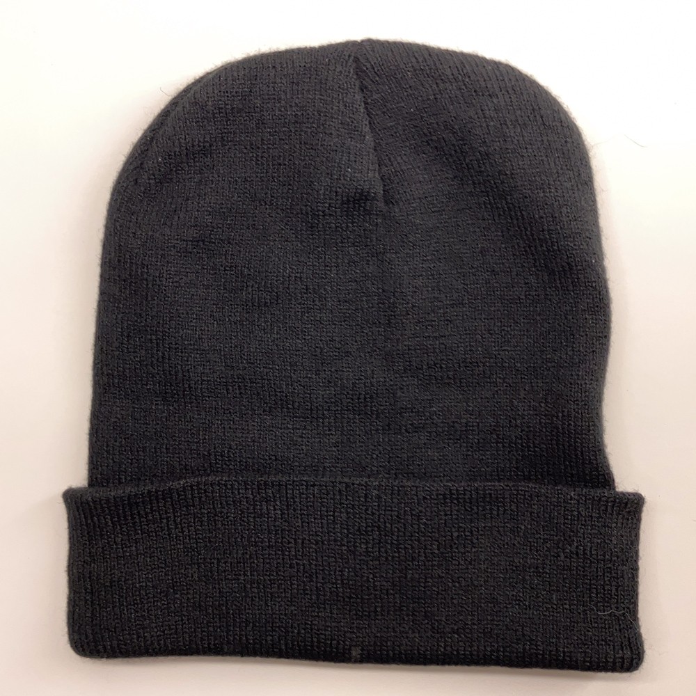Plain black thin machine knit winter cuff cap - image 1