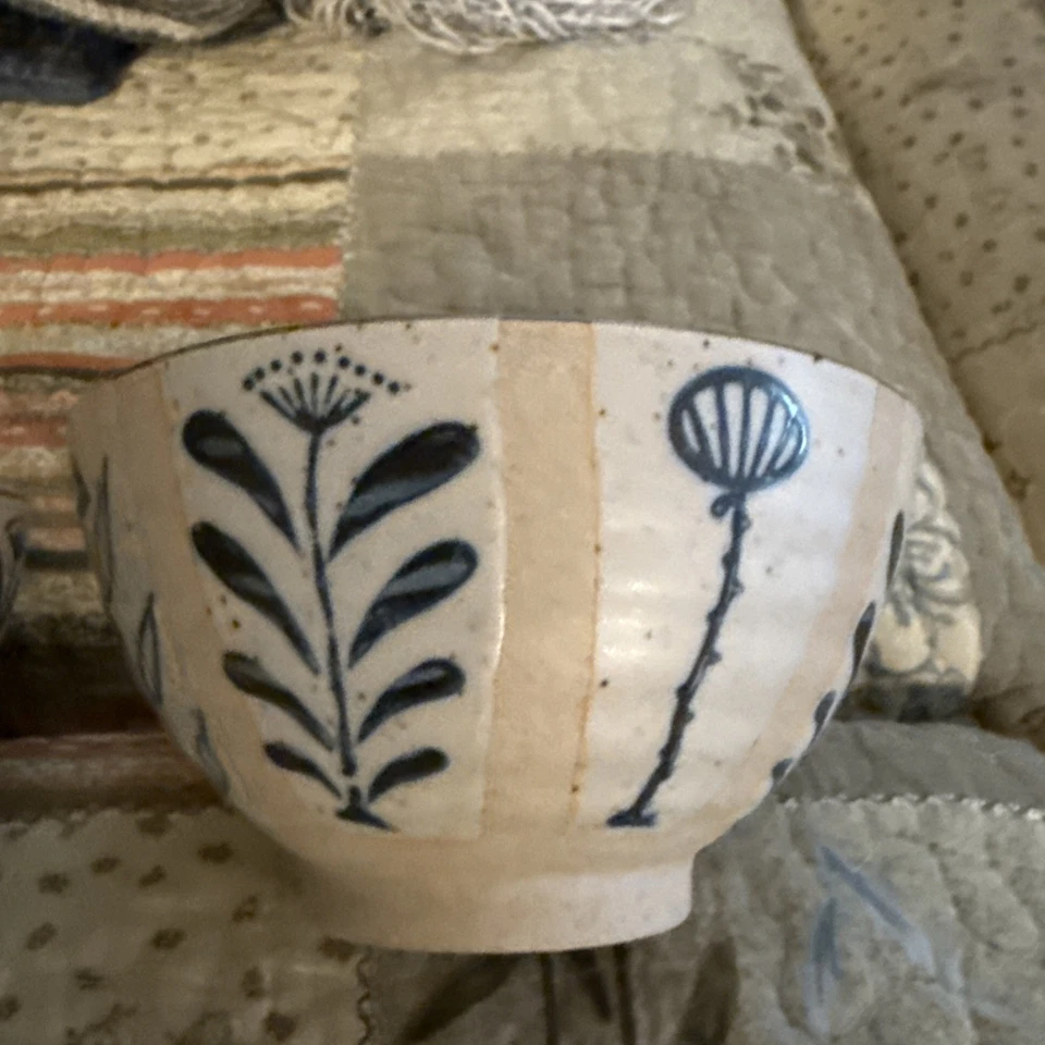 Set Of 2 Now Designs Element Stoneware Bowls Blue n Beige Floral - Image 4 of 4