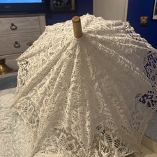 Vintage  Handicraft Umbrella  White  Lace And Embroidered  size 26  