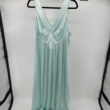 Vtg Vanity Fair Nightgown L Long Mint Green Nylon Tricot Coquette Maxi Gown