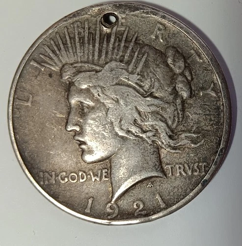 1921 High Relief Peace Dollar Holed VF Details